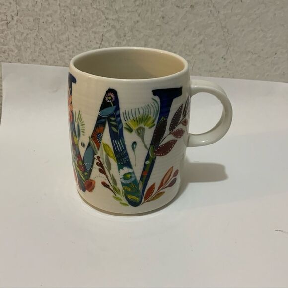 Anthropologie Starla E Halfmann Monogram Letter W Coffee Mug Cup Floral Colorful - Picture 2 of 8